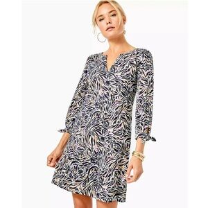 NWT Lilly Pulitzer Large Cath Tunic Mini Dress Cotton Zebra Print w/ 3/4 Sleeves